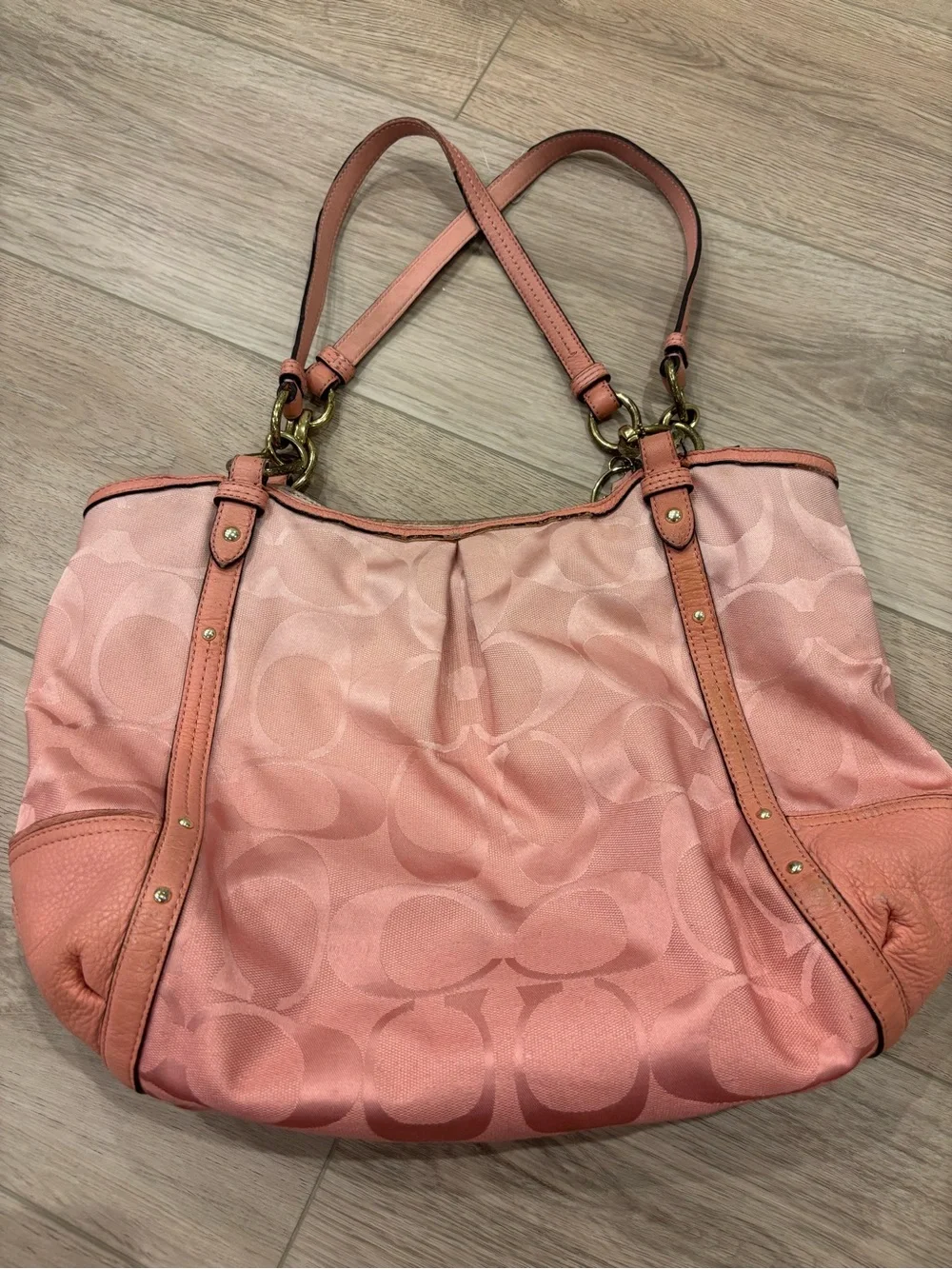 Ombré Coach Pink Signature Jacquard Shoulder Bag with Leather Trim